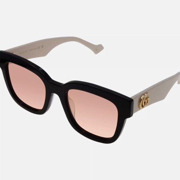 Gucci Sunglasses Womens Black/Cream w Gold New Authentic